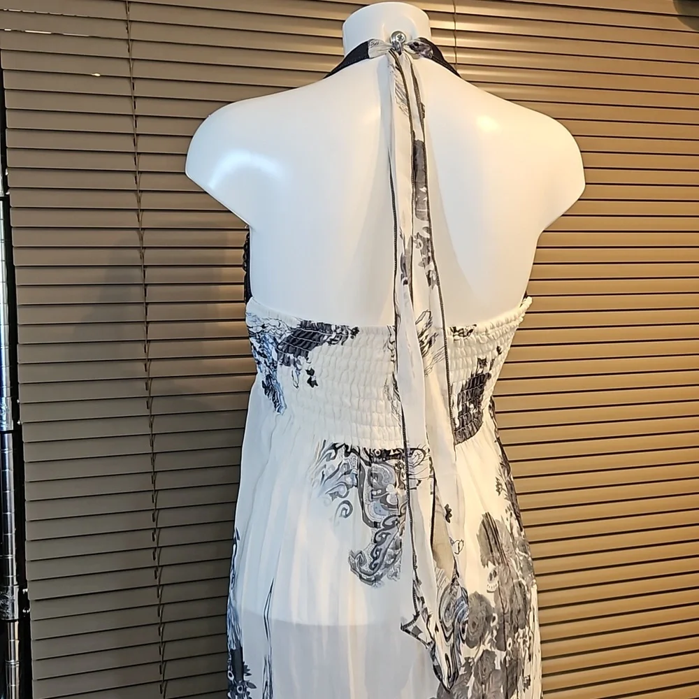 Versace style full-length maxi summer dress gown halterneck elasticated back - Picture 8 of 16
